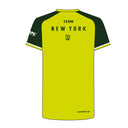 Yellow and green sports jersey with 'Team New York' text on a white background